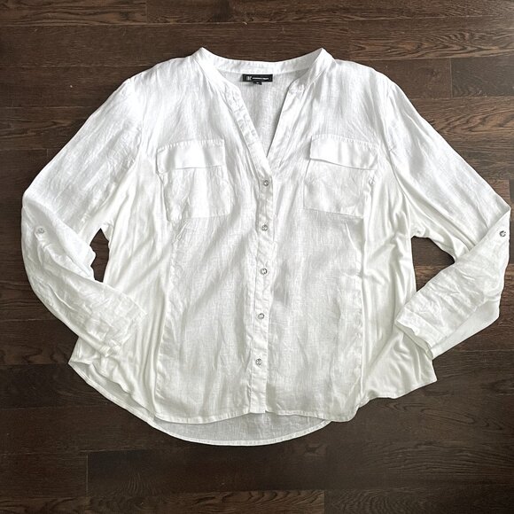 White 100% Linen Shirt Blouse by INC International Concepts-Size 3X - Picture 1 of 13